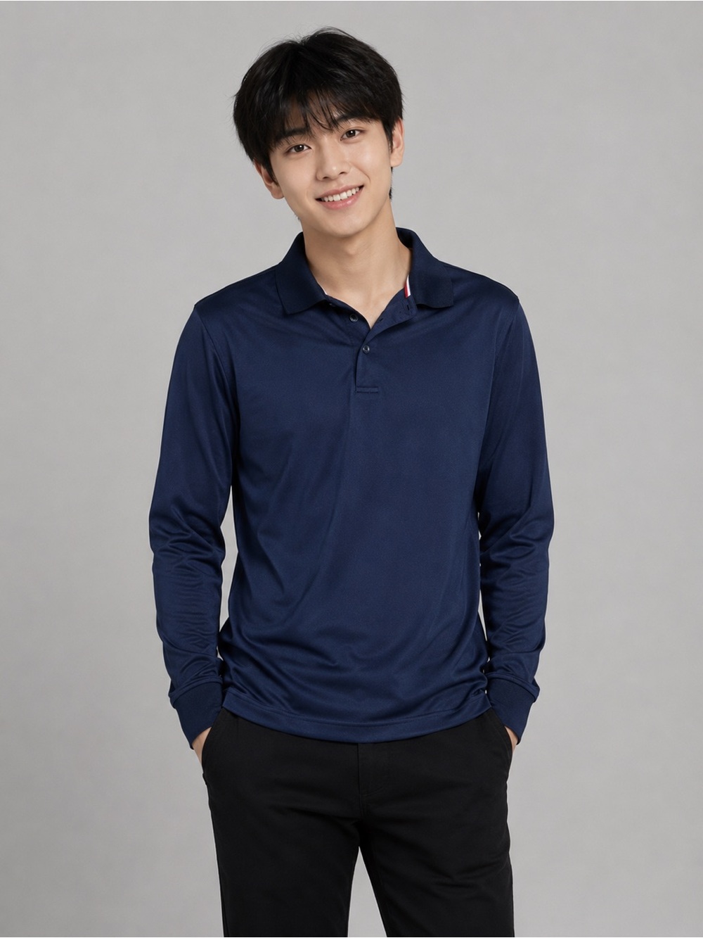 French Toast Boys Long Sleeve Polo XL 16-18 Navy Blue Stretch